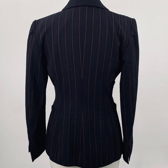 State of Claude Montana Blazer Wool Pinstripe Open Front Black Red Womens 8 42 - Picture 9 of 13